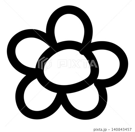 Hand drawn flower in black outlines for kid colouring book, tattoo, floral print, nature, garden, spring, summer vibes, plants, tree, blossom, blooming, home backyard, picnic, park, outdoors, house 140843457