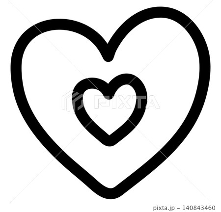 Hand drawn black outline of heart for black and white sticker, tattoo, fabric print, decoration, love logo, icon, Valentine's Day, social media post, card, sign, symbol, February elements 140843460