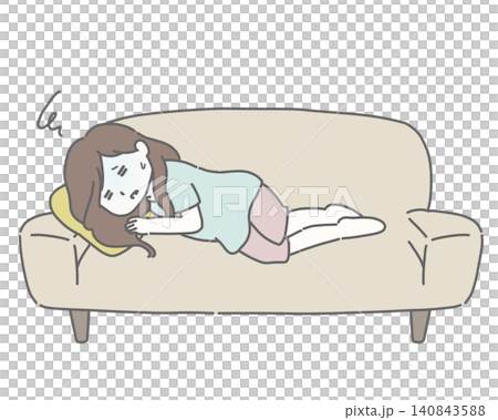 ソファで横になる体調不良の女性 ソファで横になる体調不良の女性 140843588