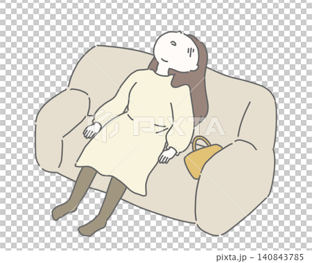 ソファでのけぞって動けない女性  140843785