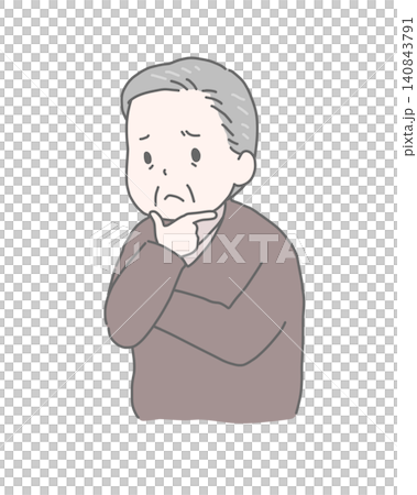 An elderly man with his hand on his chin, deep in thought. An elderly man with his hand on his chin, deep in thought. 140843791