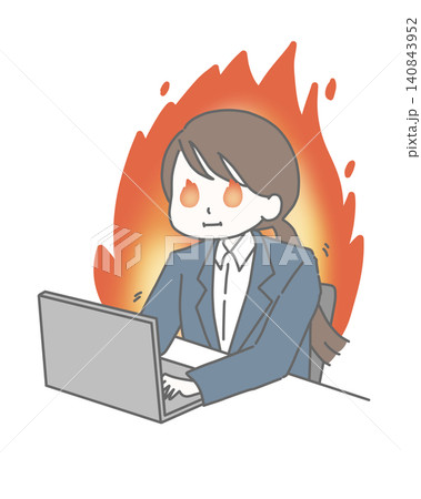 PC前で猛烈に仕事するスーツの女性 140843952