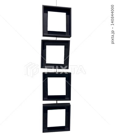 Set of square frames hangs on wall with empty blank space. Multiple borders form composition for inserting images into template. Mock up concept reflects presentation, gallery, 140844000