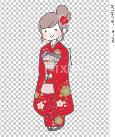 A woman in kimono shape A woman in kimono shape 140844134