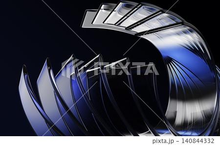 Abstract glass dark 3d background - transparent wavy ribbons with neon silver blue gradient and layered effect. Futuristic tech render bg with curved plastic stripes, light refraction. 3D illustration Abstract glass dark 3d background - transparent wavy ribbons with neon silver blue gradient and layered effect. Futuristic tech render bg with curved plastic stripes, light refraction. 3D illustration 140844332