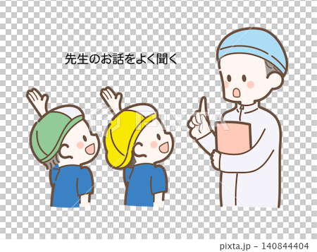 プールで先生のお話を聞くこども プールで先生のお話を聞くこども 140844404