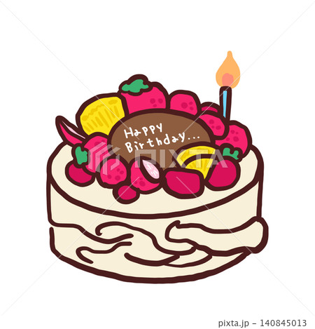 フルーツたっぷりのバースデーケーキのイラスト 140845013
