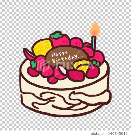フルーツたっぷりのバースデーケーキのイラスト 140845013