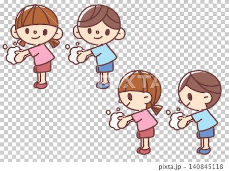 シンプルかわいい手を洗う男女の子どものイラストセット 全身 シンプルかわいい手を洗う男女の子どものイラストセット 全身 140845118