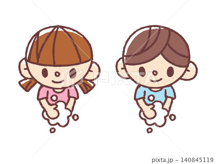 シンプルかわいい手を洗う男女の子どものイラストセット 上半身 シンプルかわいい手を洗う男女の子どものイラストセット 上半身 140845119