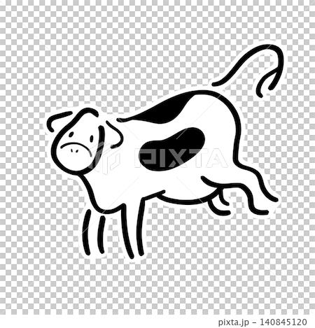 走ってはしゃぐ牛のイラスト｜元気・楽しそう・ステッカー風・線画 140845120