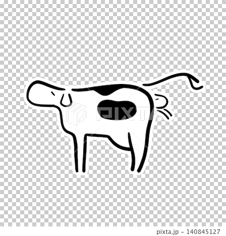 分娩中の牛のイラスト｜出産・子牛が出てくる・繁殖管理・線画 140845127