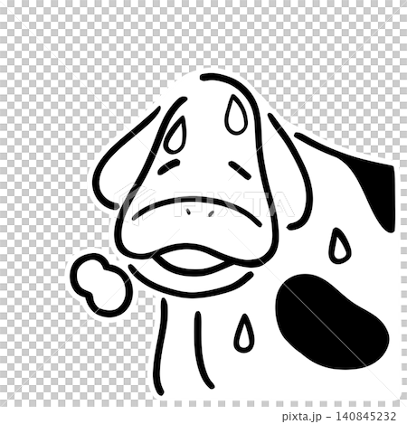 汗をかいて焦っている牛のイラスト|暑さ・熱中症・ステッカー風・線画 汗をかいて焦っている牛のイラスト|暑さ・熱中症・ステッカー風・線画 140845232