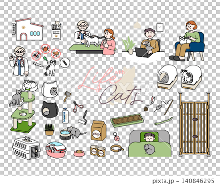 A set of color illustrations depicting life with cats. A set of color illustrations depicting life with cats. 140846295