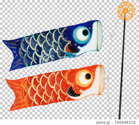 Cute carp streamer in watercolor style 140846318