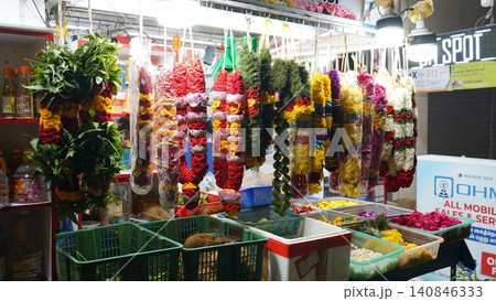 Floral Garlands at a Market Colorful Flower Necklaces Floral Garlands at a Market Colorful Flower Necklaces 140846333