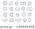 丸や四角形、ギザギザなどの形をした、主線のあるシンプルな手描きの吹き出しセット（青・紫） 140846498
