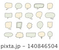 丸や四角形、ギザギザなどの形をした、主線のあるシンプルな手描きの吹き出しセット（黄色・緑） 140846504