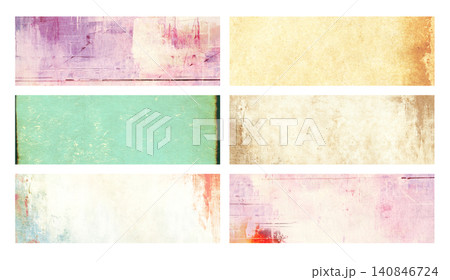 Series of banner featuring vivid, multicolored pattern on vintage paper texture. Set of colorful print is applied to a cardboard background. Collection of horizontal or vertical retro style backdrop Series of banner featuring vivid, multicolored pattern on vintage paper texture. Set of colorful print is applied to a cardboard background. Collection of horizontal or vertical retro style backdrop 140846724