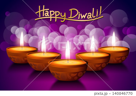 Happy Diwali card, five candles 140846770