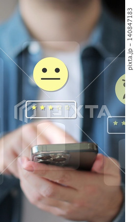 Vertical video Close-up of man hands using smartphone, rating of the quality of service,store, service and social networks. Satisfaction survey concept reviews customer quality assessment. Vertical video Close-up of man hands using smartphone, rating of the quality of service,store, service and social networks. Satisfaction survey concept reviews customer quality assessment. 140847183