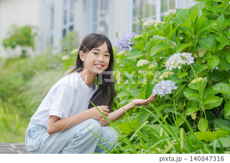紫陽花を見る女の子 紫陽花を見る女の子 140847316