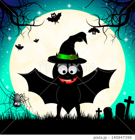 Halloween illustration - bat with hat Halloween illustration - bat with hat 140847398