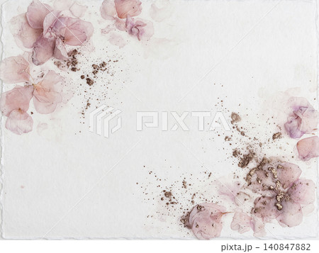 四隅に薔薇色の水彩とブロンズの粉が滲む優美な和モダン背景 四隅に薔薇色の水彩とブロンズの粉が滲む優美な和モダン背景 140847882