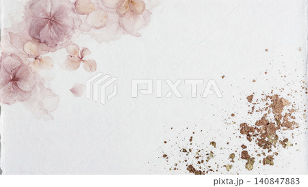 四隅に薔薇色の水彩とブロンズの粉が滲む優美な和モダン背景 四隅に薔薇色の水彩とブロンズの粉が滲む優美な和モダン背景 140847883