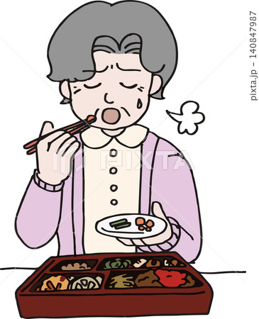 宅配弁当(宅食)の量や味付けに困って不満足そうなシニアのイラスト(高齢者の食事の悩み・不満のベクター 宅配弁当(宅食)の量や味付けに困って不満足そうなシニアのイラスト(高齢者の食事の悩み・不満のベクター 140847987