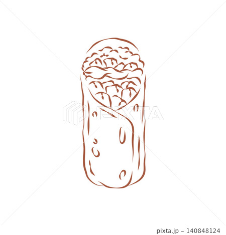 A Delicious And Filling Shawarma Or Burrito Wrap Sketch Vector Illustration 140848124