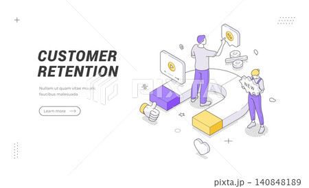 Customer Retention And Loyalty Program Isometric Vector Banner Illustration Template For Crm 140848189