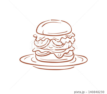 A Tall Double Cheeseburger With Multiple Layers On A Plate Vector Illustration A Tall Double Cheeseburger With Multiple Layers On A Plate Vector Illustration 140848230