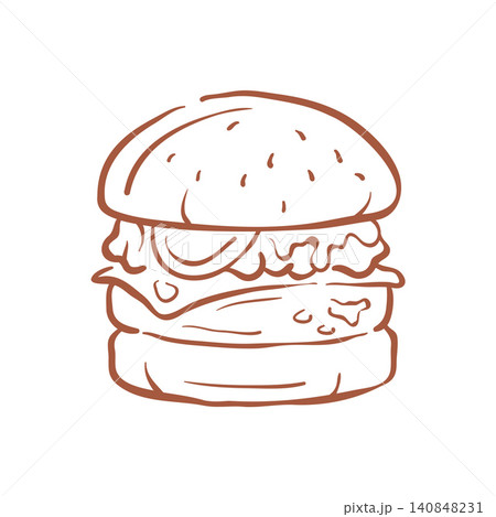 A Classic Juicy Cheeseburger With A Sesame Seed Bun Vector Illustration 140848231