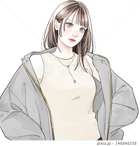 グレーのパーカーを着ている女性 グレーのパーカーを着ている女性 140848258