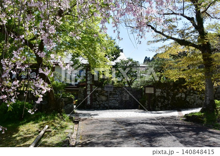 滋賀県大津市 名勝庭園芙蓉園入口と石垣と満開枝垂桜 滋賀県大津市 名勝庭園芙蓉園入口と石垣と満開枝垂桜 140848415