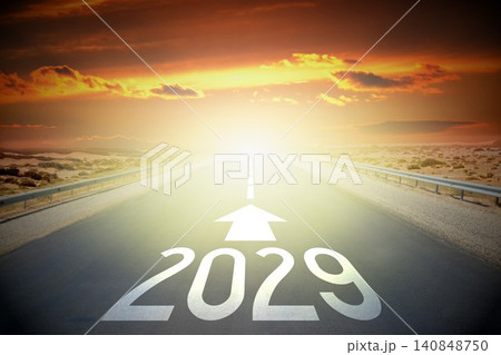 2029 - empty road on a desert and sunset sky 2029 - empty road on a desert and sunset sky 140848750