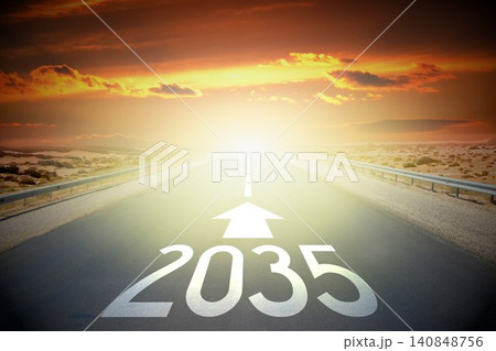 2035 - empty road on a desert and sunset sky 140848756