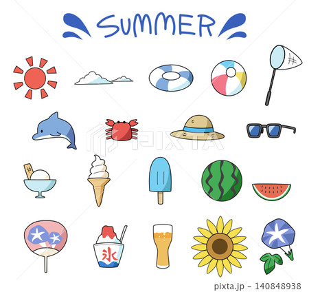シンプルな夏のイラスト素材18種類セット シンプルな夏のイラスト素材18種類セット 140848938