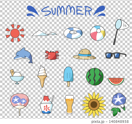 シンプルな夏のイラスト素材18種類セット シンプルな夏のイラスト素材18種類セット 140848938