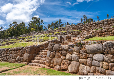 Inca archaeological site of Chinchero with terraces and mountain backdrop Inca archaeological site of Chinchero with terraces and mountain backdrop 140849215