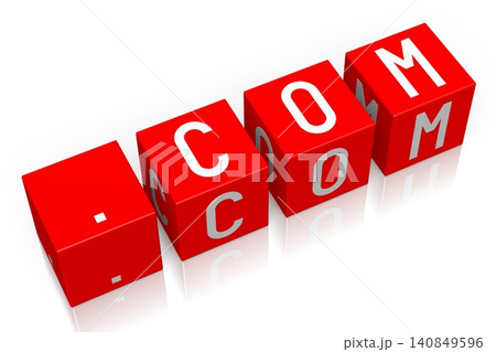 Com - red cubes with letters - 3D illustration Com - red cubes with letters - 3D illustration 140849596