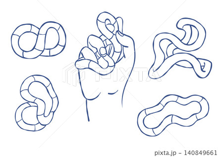 Sensory Tangle Fidget Toy Set. Twisty Puzzle in Hand for Anxiety Relief. Tactile Roller Snake Chain Block for Kids, Adults Attention Focus, Autism. Isolated Hand Drawn Doodles. Vector illustration. Sensory Tangle Fidget Toy Set. Twisty Puzzle in Hand for Anxiety Relief. Tactile Roller Snake Chain Block for Kids, Adults Attention Focus, Autism. Isolated Hand Drawn Doodles. Vector illustration. 140849661