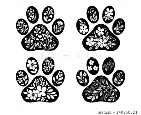 Outline vector silhouette cute paw prints Outline vector silhouette cute paw prints 140850521