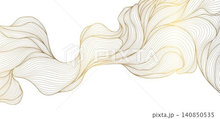 Elegant abstract pattern, golden line waves, botanical leaves, flowers, flowing organic shapes, Japanese, art deco style. Luxury vector illustration, ocean curves, tea, spa branding, packaging Elegant abstract pattern, golden line waves, botanical leaves, flowers, flowing organic shapes, Japanese, art deco style. Luxury vector illustration, ocean curves, tea, spa branding, packaging 140850535