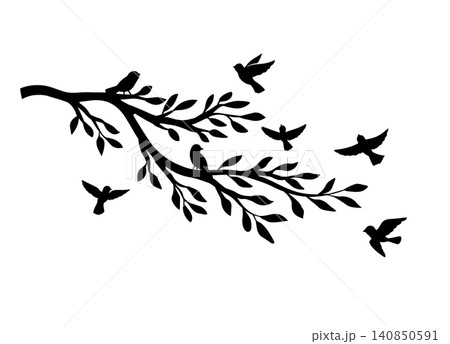 Black birds silhouette with tree branch Black birds silhouette with tree branch 140850591