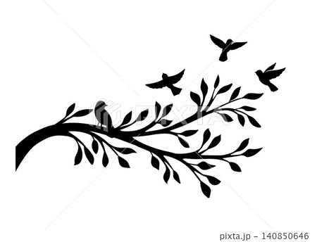 Black birds silhouette with tree branch Black birds silhouette with tree branch 140850646