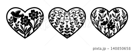 Beautiful floral lace silhouette vector heart Beautiful floral lace silhouette vector heart 140850658