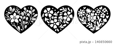 Beautiful floral lace silhouette vector heart Beautiful floral lace silhouette vector heart 140850660