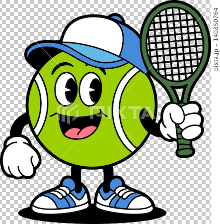 Cute Tennis Ball Mascot Holding Racket Cartoon Sports Illustration Cute Tennis Ball Mascot Holding Racket Cartoon Sports Illustration 140850764